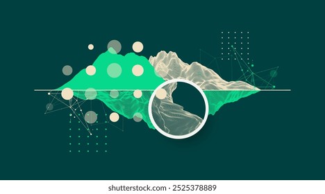 Trendy abstract wireframe mountain background. Modern science or technology art elements. Surface illustration. Vector hand drawn.