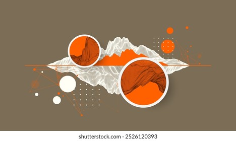 Fondo abstracto de montaña de alambre de moda. Elementos de arte de ciencia o tecnología moderna. Ilustración de superficie. Vector dibujado a mano.