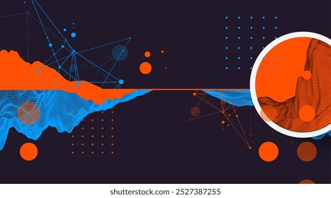 Trendy abstract wireframe mountain background. Modern science or technology art elements. Surface illustration. Vector hand drawn.