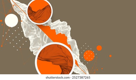 Trendy abstract wireframe mountain background. Modern science or technology art elements. Surface illustration. Vector hand drawn.