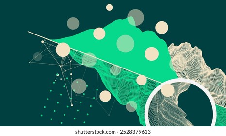 Fondo abstracto de montaña de alambre de moda. Elementos de arte de ciencia o tecnología moderna. Ilustración de superficie. Vector dibujado a mano.