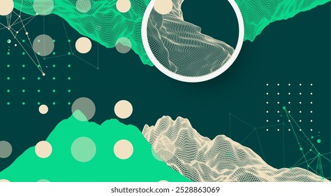 Fondo abstracto de montaña de alambre de moda. Elementos de arte de ciencia o tecnología moderna. Ilustración de superficie. Vector dibujado a mano.