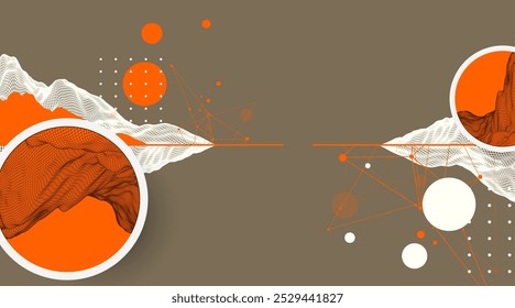 Trendy abstract wireframe mountain background. Modern science or technology art elements. Surface illustration. Vector hand drawn.