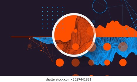Fondo abstracto de montaña de alambre de moda. Elementos de arte de ciencia o tecnología moderna. Ilustración de superficie. Vector dibujado a mano.