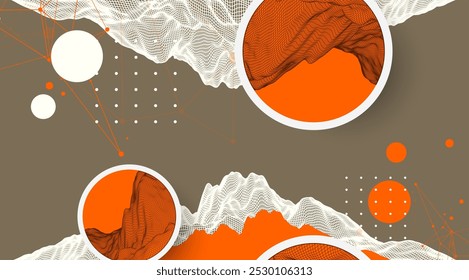 Trendy abstrata wireframe fundo de montanha. Elementos de arte moderna de ciência ou tecnologia. Ilustração de superfície. Mão de vetor desenhada.