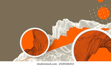 Trendy abstrata wireframe fundo de montanha. Elementos de arte moderna de ciência ou tecnologia. Ilustração de superfície. Mão de vetor desenhada.