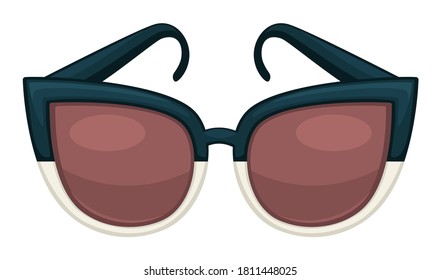 Complemento de moda para los trajes elegantes, icono aislado de gafas de sol en forma de ojo de gato. Protección UV de anteojos, gafas para vacaciones de verano. Variación de anteojos, vector en plano