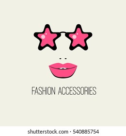 Trendy accessories. Stylish vector glasses in form of stars. Logo, icon