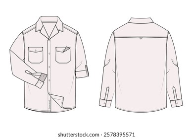 Trendy Adjustable Long Sleeve Hawaiin Cuban Collar Resort Summer Shirt Vector Illustration