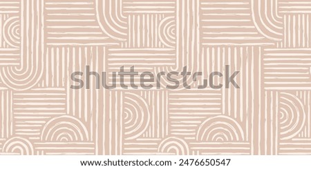 Trendy aesthetic abstract seamless pattern with geometric print. Minimalistic Organic brush stroke, ink texture. Simple design for wallpaper, textile, wrapping, packing, fabric, branding, decoration.