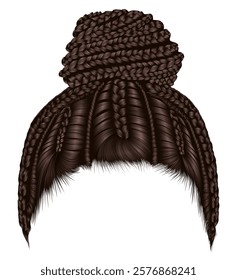 trendy african hair bun with plaits cornrows.brown.realistic 3d.
 fashion beauty style.