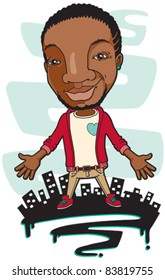 Trendy African man standing over city skyline