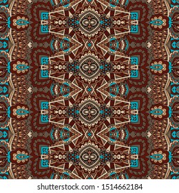 Trendy african tribal seamless pattern fort fabric. Bohemian nomadic style doodle handdrawn arts.