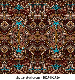 Trendy african tribal seamless pattern fort fabric. Bohemian nomadic style doodle handdrawn arts.