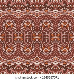 Trendy african tribal seamless pattern fort fabric. Bohemian nomadic style doodle handdrawn arts.