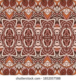 Trendy african tribal seamless pattern fort fabric. Bohemian nomadic style doodle handdrawn arts.