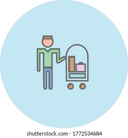 Trendy airport trolley icon on blue background for web and mobile graphic.