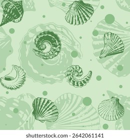 Trendy all over nautical, sea shells seamless printable pattern. Hand drawn organic fossil pattern ideas for backdrops, home decor, textile, poster, banner, templates, brochure, carpet and rugs.
