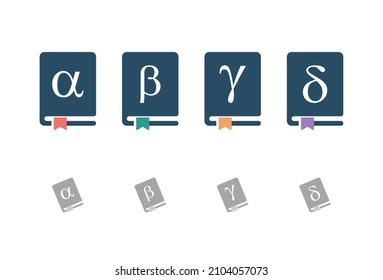 Trendy Alphabet Book Logo Symbol Designs. Vector Logo Templates. A modern vector symbols of creative books with greek alphabet on it. Alpha, Beta, Gama, Delta customized vector symbols. EPS10
