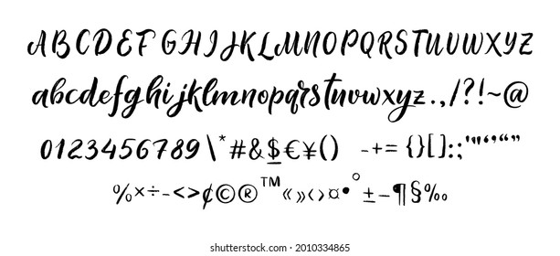 Trendy alphabet with hand drawn letters. Textured typography script font. Modern design elements. Vector illustration