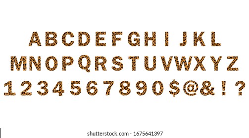 Trendy alphabet set, leopard pattern design, vector illustration