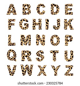 Trendy alphabet set, leopard pattern design, vector illustration 