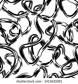 Trendy animal pattern with ornated bands. Seamless vector pattern with wawed belts. Safari textile collection. Black, white.