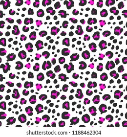 Trendy animal skin, leopard print, black with neon pink color, abstract hand drawn background. Fashion print, background, surface pattern design.