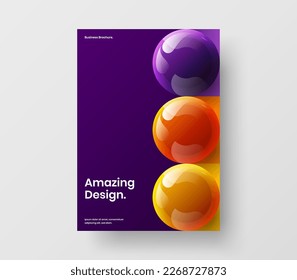 Trendy annual report A4 vector design layout. Simple realistic spheres poster template.