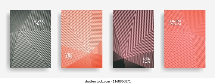Trendy annual report design vector collection. Halftone grid texture cover page layout templates set. Report covers geometric design, business booklet pages corporate templates. 