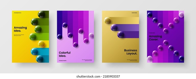 Trendy annual report design vector template composition. Creative 3D spheres corporate cover illustration bundle.