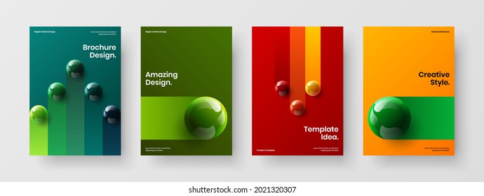 Trendy annual report vector design concept composition. Amazing realistic balls presentation layout bundle.