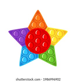 Trendy antistress sensory toy Pop it fidget in flat style isolated on white background. Star shape hand toy for kids with push bubbles. Vector illustration.