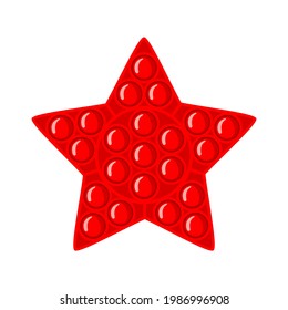 Trendy antistress sensory toy Pop it fidget in flat style isolated on white background. Star shape hand toy for kids with push bubbles. Vector illustration.
