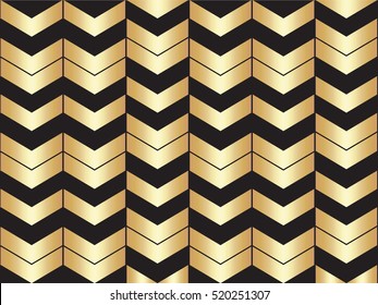 Trendy art deco  golden chevron patterned on black background.  Vector illustration.