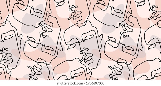 Trendy art modern minimal lines portrait. Abstract human faces. One continuous line drawing. Creative design for poster, card, print for clothes, wrapping paper.