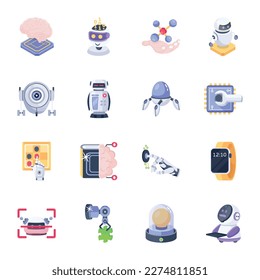 Trendy Artificial Intelligence Flat Icons 

