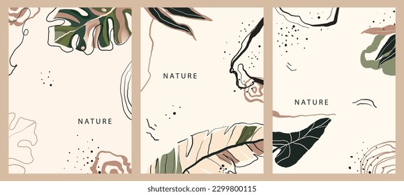 Trendy artistic tropical leaves templates. Good for cover, invitation, banner, placard, brochure, poster, card, flyer and other.