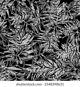 trendy artistic vintage  hand drawn black white modern textur simple line floral art vector illustration geometric pattern, seamless abstract design 
