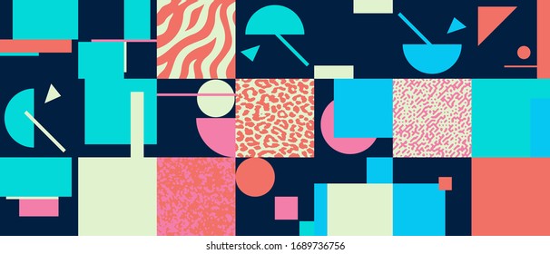 Trendy artwork pattern with abstract vector geometric shapes and organic natural textures. Simple form bold graphic design, useful for web art, invitation cards, posters, prints, textile, backgrounds