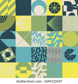 Trendy artwork pattern with abstract vector geometric shapes and organic natural textures. Simple form bold graphic design, useful for web art, invitation cards, posters, prints, textile, backgrounds