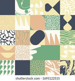 Trendy artwork pattern with abstract vector geometric shapes and organic natural textures. Simple form bold graphic design, useful for web art, invitation cards, posters, prints, textile, backgrounds