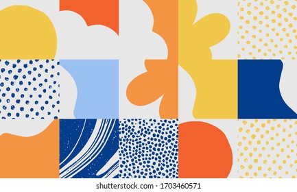 Trendy artwork pattern with abstract vector geometric shapes and organic natural textures. Simple form bold graphic design, useful for web art, invitation cards, posters, prints, textile, backgrounds