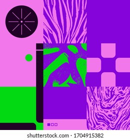 Trendy artwork pattern with abstract vector geometric shapes and organic natural textures. Simple form bold graphic design, useful for web art, invitation cards, posters, prints, textile, backgrounds