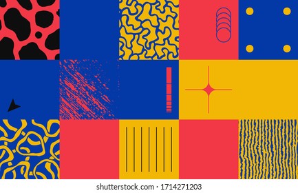 Trendy artwork pattern with abstract vector geometric shapes and organic natural textures. Simple form bold graphic design, useful for web art, invitation cards, posters, prints, textile, backgrounds