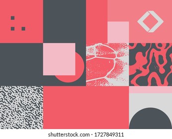 Trendy artwork pattern with abstract vector geometric shapes and organic natural textures. Simple form bold graphic design, useful for web art, invitation cards, posters, prints, textile, backgrounds