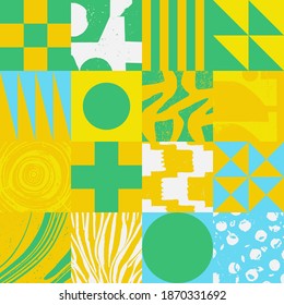 Trendy artwork pattern with abstract vector geometric shapes and organic natural textures. Simple form bold graphic design, useful for web art, invitation cards, posters, prints, textile, backgrounds