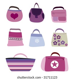 Trendy assortment ladies bags and purses in vector