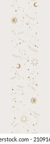 Trendy astrology seamless pattern, zodiac background hand drawn, stars, moon, space, great for textiles, wallpapers, surfaces - vector design