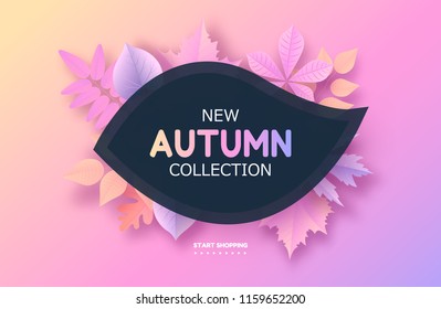 Trendy autumn background with leaves. Gradient leaf coloring. Sale banner template Fall seasonal poster or card. Vector illustration